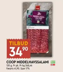 Coop Mega COOP MIDDELHAVSSALAMI, NOK 34.9 tilbud
