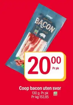 Coop Extra Coop bacon uten svor, NOK 20 tilbud