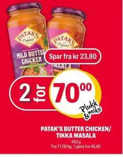 Coop Extra PATAK’S BUTTER CHICKEN/ TIKKA MASALA, NOK 70 tilbud