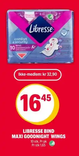 Coop Extra LIBRESSE BIND MAXI GOODNIGHT WINGS, NOK 32.9, Medlemspris tilbud