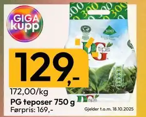 Gigaboks PG teposer 750 g, NOK 129 tilbud