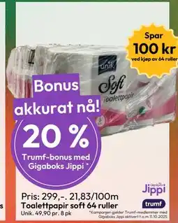 Gigaboks Toalettpapir soft 64 ruller tilbud
