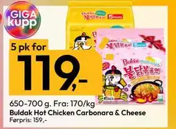 Gigaboks Buldak Hot Chicken Carbonara & Cheese, NOK 119 tilbud