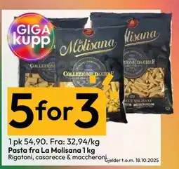Gigaboks Pasta fra La Molisana 1 kg, NOK 3 tilbud