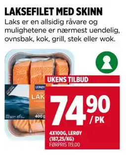 Meny LAKSEFILET MED SKINN, NOK 74.9 tilbud