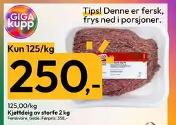 Gigaboks Kjøttdeig av storfe 2 kg, NOK 250 tilbud