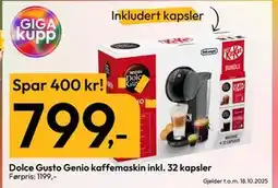 Gigaboks Dolce Gusto Genio kaffemaskin inkl. 32 kapsler, NOK 799 tilbud
