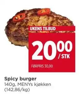 Meny Spicy burger, NOK 20 tilbud