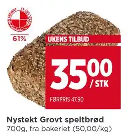 Meny Nystekt Grovt speltbrød, NOK 35 tilbud