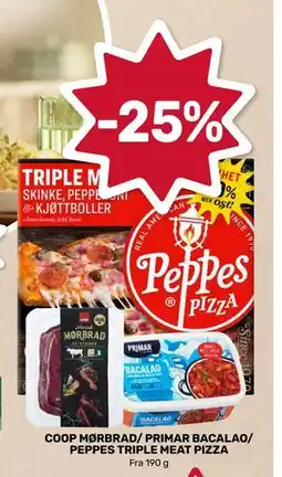 Matkroken COOP MØRBRAD/ PRIMAR BACALAO/ PEPPES TRIPLE MEAT PIZZA tilbud