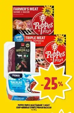 Coop Prix PEPPES TRIPLE MEAT/FARMER´S MEAT/ COOP MØRBRAD STORFE/PRIMAR BACALAO tilbud