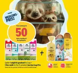Coop Prix 1 valgfritt grovbrød fra Coop + 1 liter melk fra Tine, Medlemspris tilbud