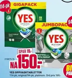 Europris YES OPPVASKTABLETTER, NOK 150 tilbud