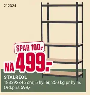 Europris STÅLREOL, NOK 499 tilbud