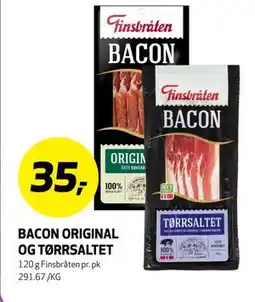 Bunnpris BACON ORIGINAL OG TØRRSALTET, NOK 35 tilbud