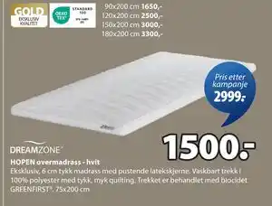 JYSK HOPEN overmadrass - hvit tilbud