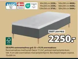 JYSK SKAUPA rammemadrass grå-33 + FLYA overmadrass tilbud