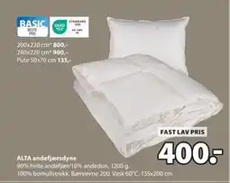 JYSK ALTA andefjærsdyne tilbud