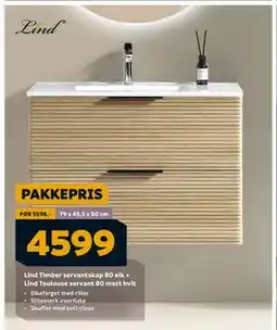 Megaflis Lind Timber servantskap 80 eik + Lind Toulouse servant 80 matt hvit, NOK 4599 tilbud