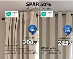 JYSK SPAR 50% på utvalgte gardiner tilbud