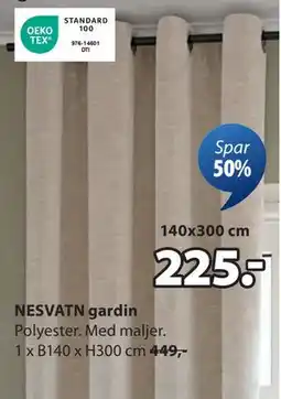 JYSK NESVATN gardin, NOK 225 tilbud