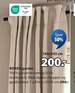 JYSK ROXEN gardin, NOK 200 tilbud