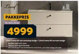 Megaflis Lind Crema 80 servantskap beige + Lind Crema 80 servant beige, NOK 4999 tilbud