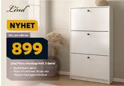 Megaflis Lind Fiora skoskap hvit 3 dører, NOK 899 tilbud