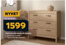 Megaflis Lind Leona kommode eik 3 skuffer, NOK 1599 tilbud