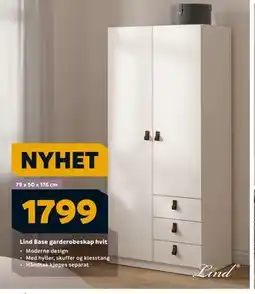 Megaflis Lind Base garderobeskap hvit, NOK 1799 tilbud