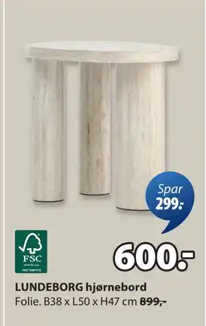 JYSK LUNDEBORG hjørnebord, NOK 600 tilbud