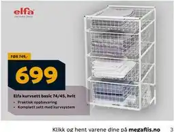 Megaflis Elfa kurvsett basic 74/45, hvit, NOK 699 tilbud