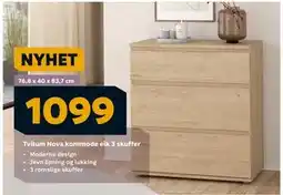 Megaflis Tvilum Nova kommode eik 3 skuffer, NOK 1099 tilbud