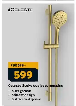 Megaflis Celeste Stoke dusjsett messing, NOK 599 tilbud
