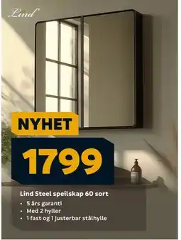 Megaflis Lind Steel speilskap 60 sort, NOK 1799 tilbud
