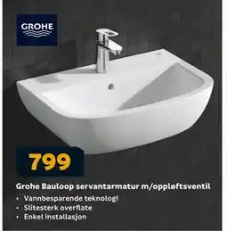 Megaflis Grohe Bauloop servantarmatur m/oppløftsventil, NOK 799 tilbud