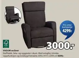 JYSK VADUM recliner, NOK 3000 tilbud
