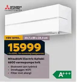Megaflis Mitsubishi Electric Kaiteki 6600 varmepumpe hvit, NOK 15999 tilbud