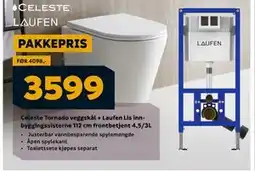 Megaflis Celeste Tornado veggskål + Laufen Lis innbyggingssisterne 112 cm frontbetjent 4,5/3L, NOK 3599 tilbud