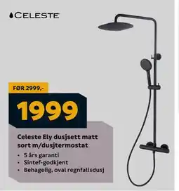 Megaflis Celeste Ely dusjsett matt sort m/dusjtermostat, NOK 1999 tilbud