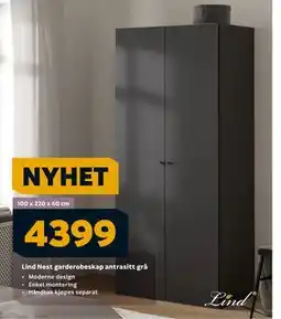 Megaflis Lind Nest garderobeskap antrasitt grå, NOK 4399 tilbud