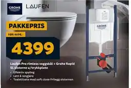 Megaflis Laufen Pro rimless veggskål + Grohe Rapid SL sisterne u/trykkplate, NOK 4399 tilbud