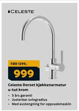 Megaflis Celeste Dorset kjøkkenarmatur u-tut krom, NOK 999 tilbud