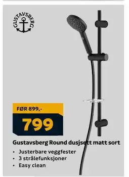 Megaflis Gustavsberg Round dusjsett matt sort, NOK 799 tilbud