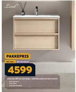 Megaflis LInd Aura 80 servantskap + Lind Marseille servant 80 hvit, NOK 4599 tilbud