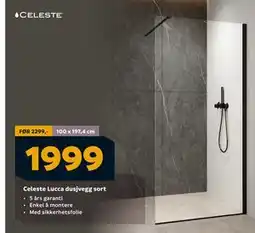 Megaflis Celeste Lucca dusjvegg sort, NOK 1999 tilbud