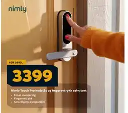 Megaflis Nimly Touch Pro kodelås og fingeravtrykk sølv/sort, NOK 3399 tilbud