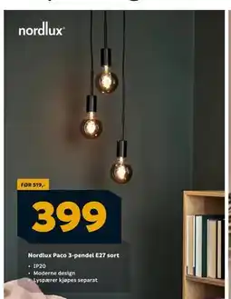 Megaflis Nordlux Paco 3-pendel E27 sort, NOK 399 tilbud