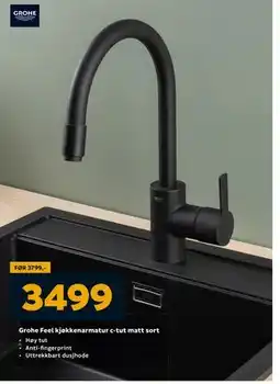 Megaflis Grohe Feel kjøkkenarmatur c-tut matt sort, NOK 3499 tilbud