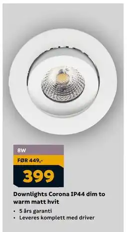 Megaflis Downlights Corona IP44 dim to warm matt hvit, NOK 399 tilbud
